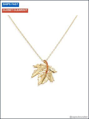 14k Gold Plated Rhinestone Maple Leaf Pendant Necklace